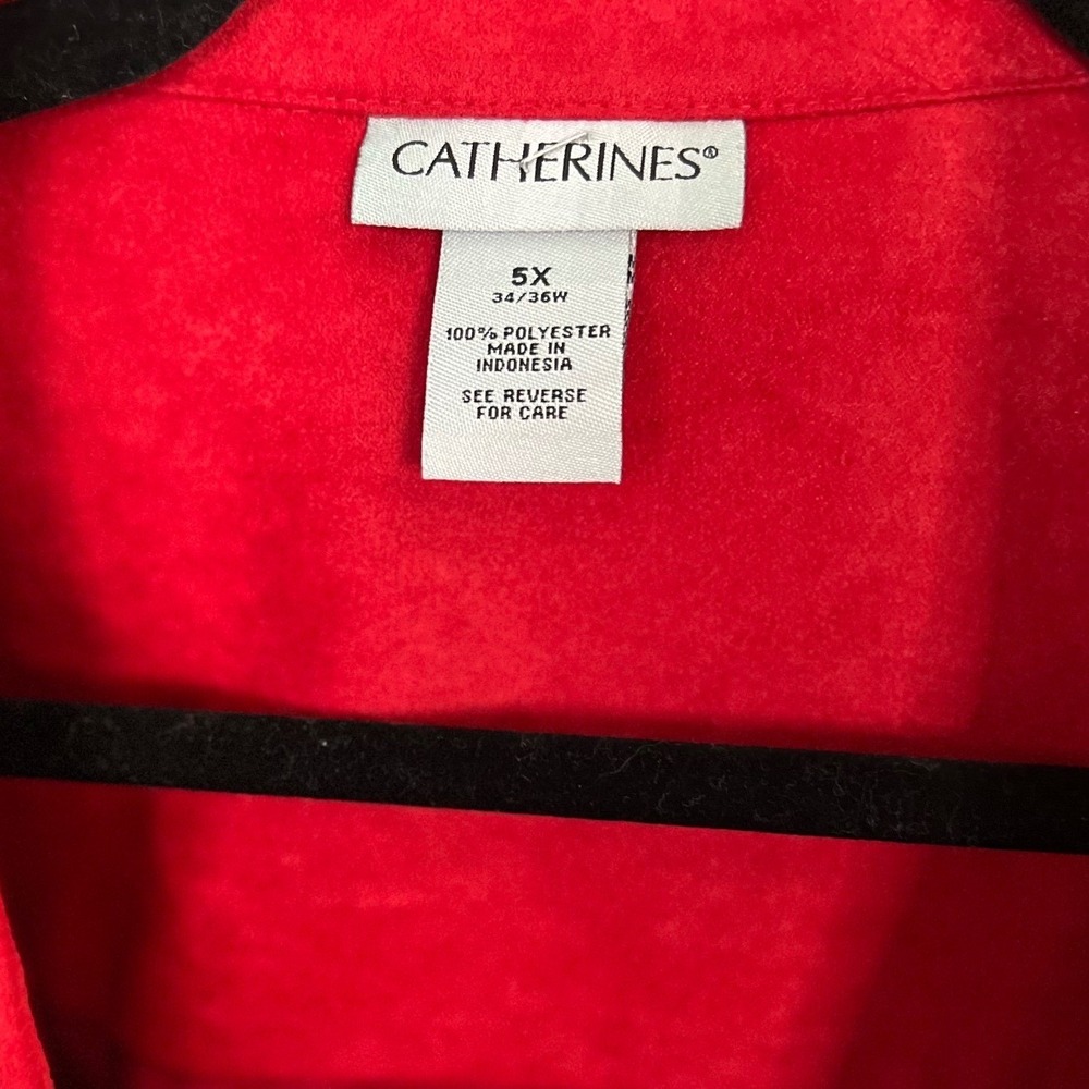 NWT Catherines Red Velour Shirt 5X Plus Red Long Sleeve Button Up Office Career - Picture 5 of 10
